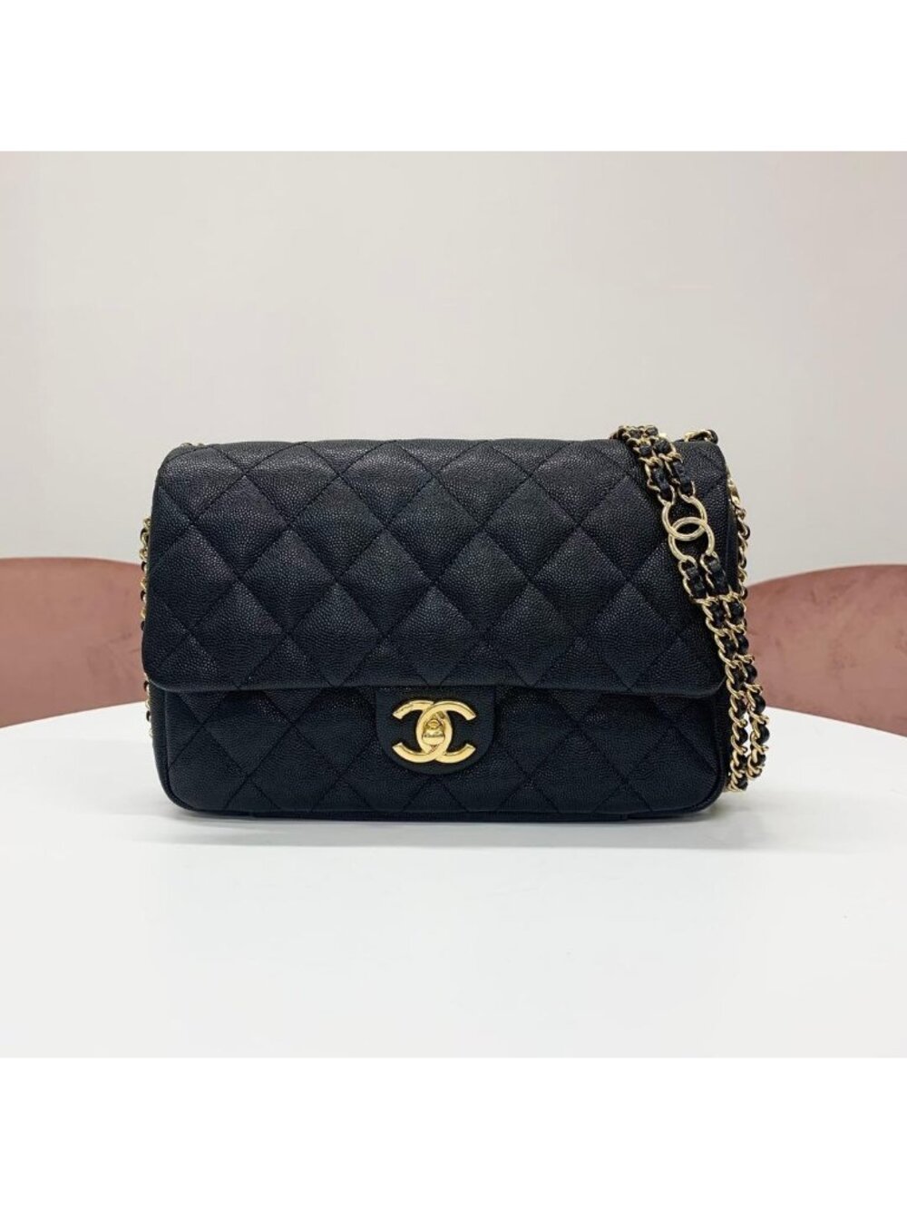 Chanel Quilted Turnlock CC Logo Double Chain Shoulder Bag